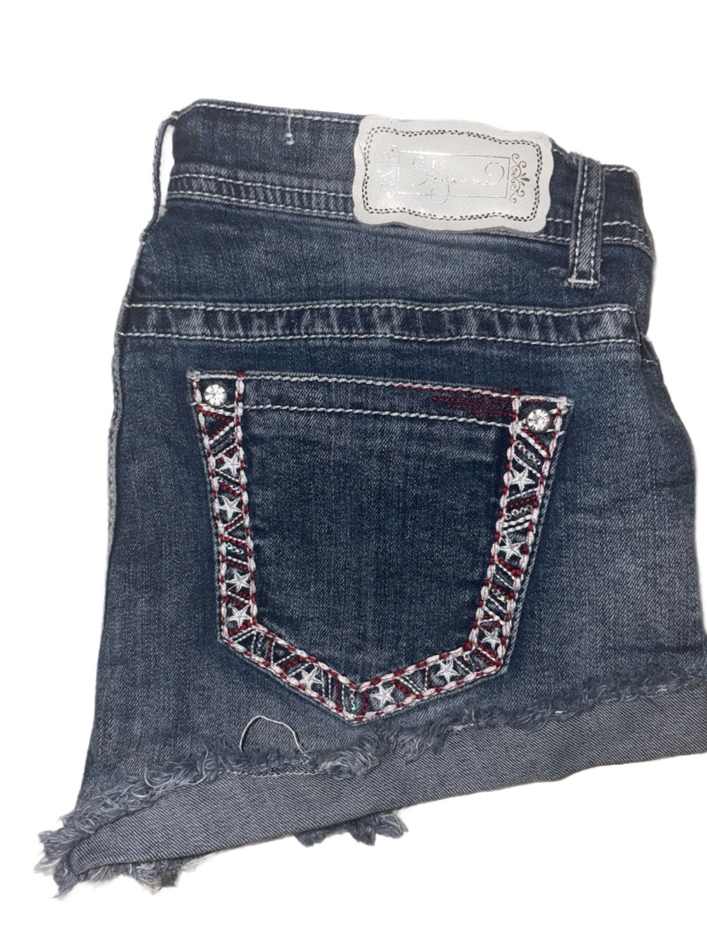 Shyanne Dark AWash Women's Denim Shorts with Embroidered Pockets ❤️